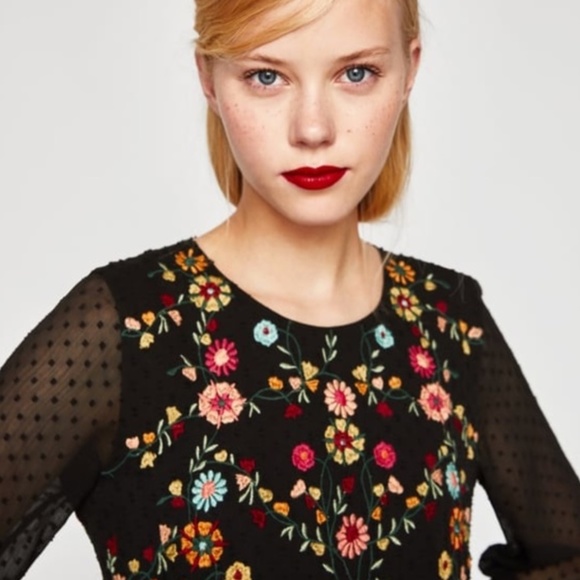 Zara Embroidered Dot Mesh Dress - Picture 3 of 6